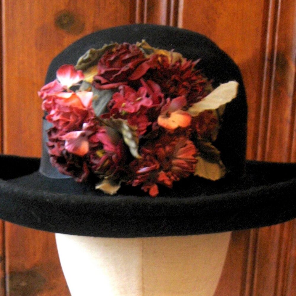 Wool Floral Hat - Dramatic Vintage Picture Hat Ladies' Formal Hat 22" Med - Lg